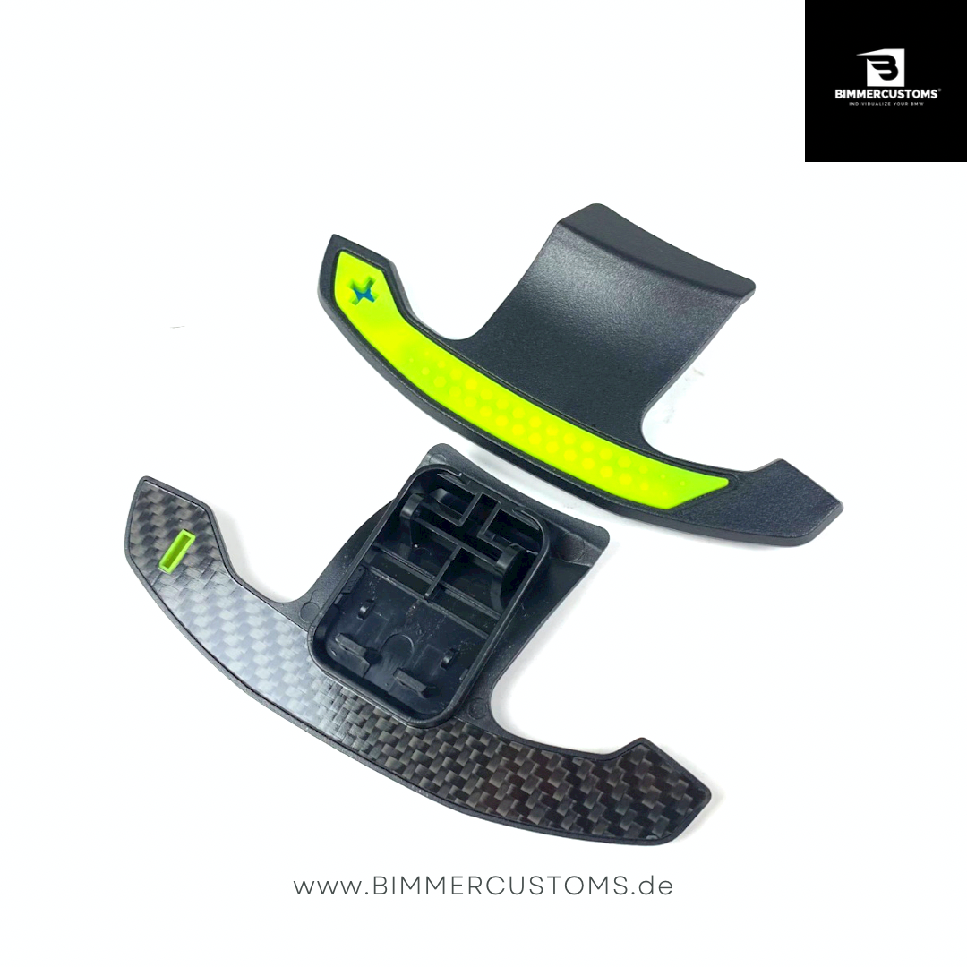 BIMMERCUSTOMS CARBON PADDLES SHORT GREEN LINE PASSEND FÜR BMW 1er 2er 3er 4er 5er 6er M2 M3 M4 M5 F20 F21 F22 F30 F31 F36 F80 F82 F83 F10 F11