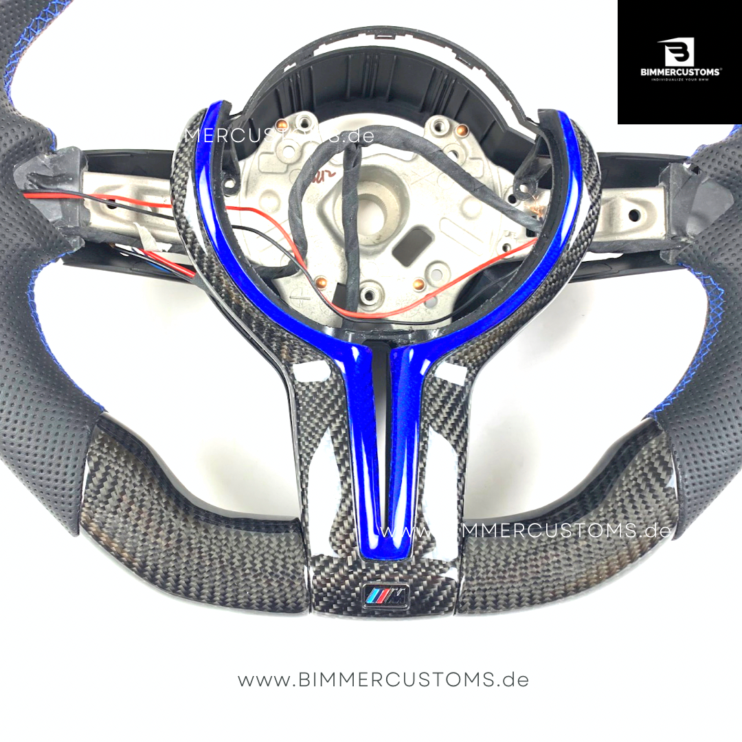 LEDER CARBON LENKRAD MIT RACE DISPLAY BLUE CARBON LINE PASSEND FÜR BMW M2 F87 M3 F80 M4 F82 F83 F20 F21 F22 F23 F30 F31 F32 F33 F36 Competition